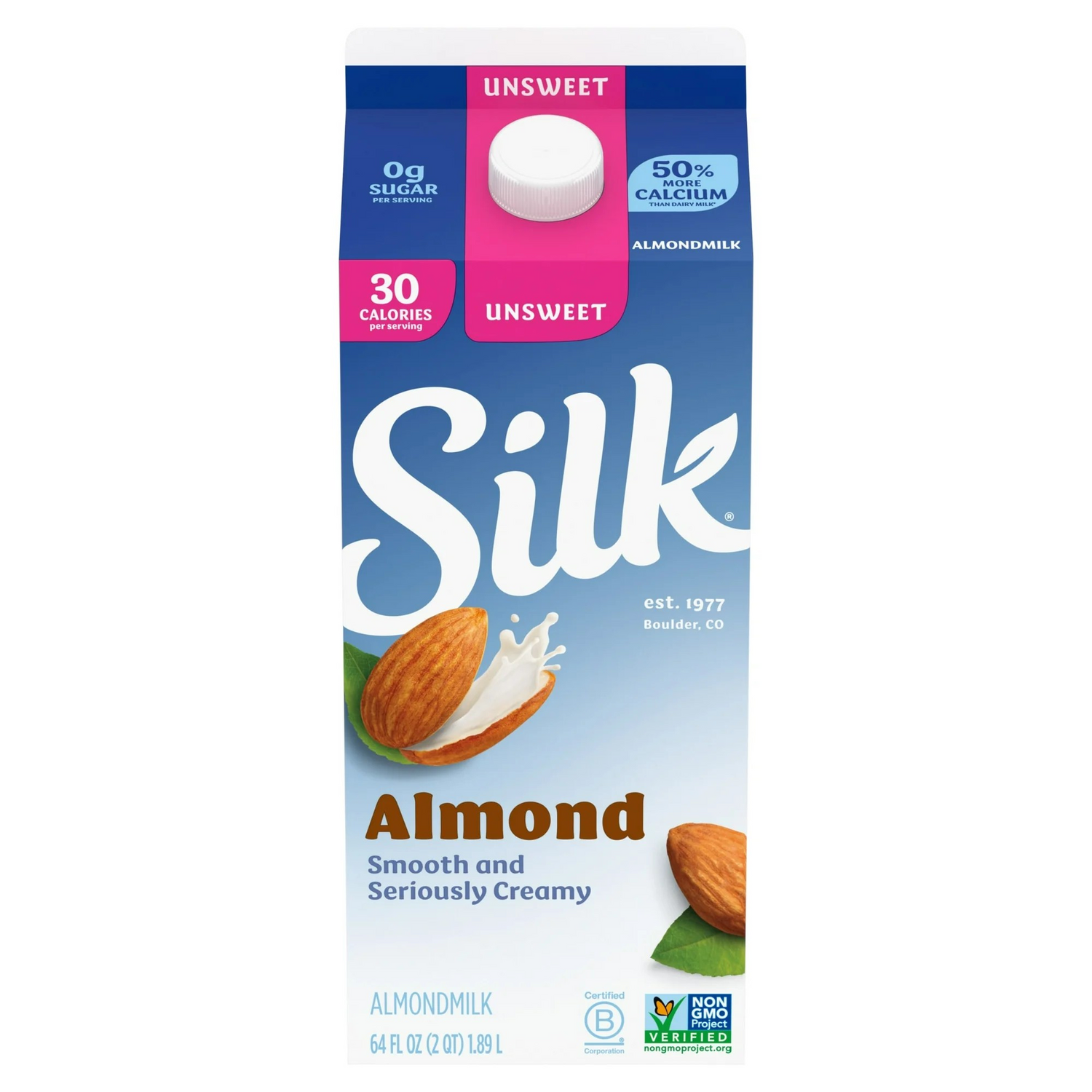 Silk Dairy Free, Gluten Free, Original Almond Milk, 64 fl oz Half Gallon
