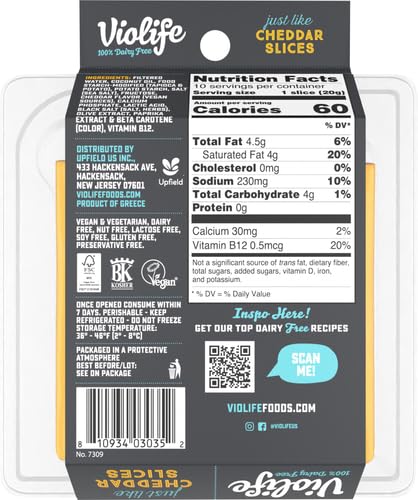 Violife Just Like Cheddar Slices, 10 ct, 7.05 oz (Pack of 1)