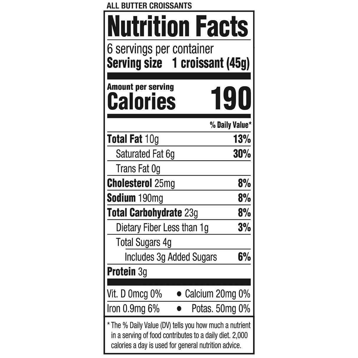 Marketside All Butter Whole Croissants, 9.5 oz, 6 Count