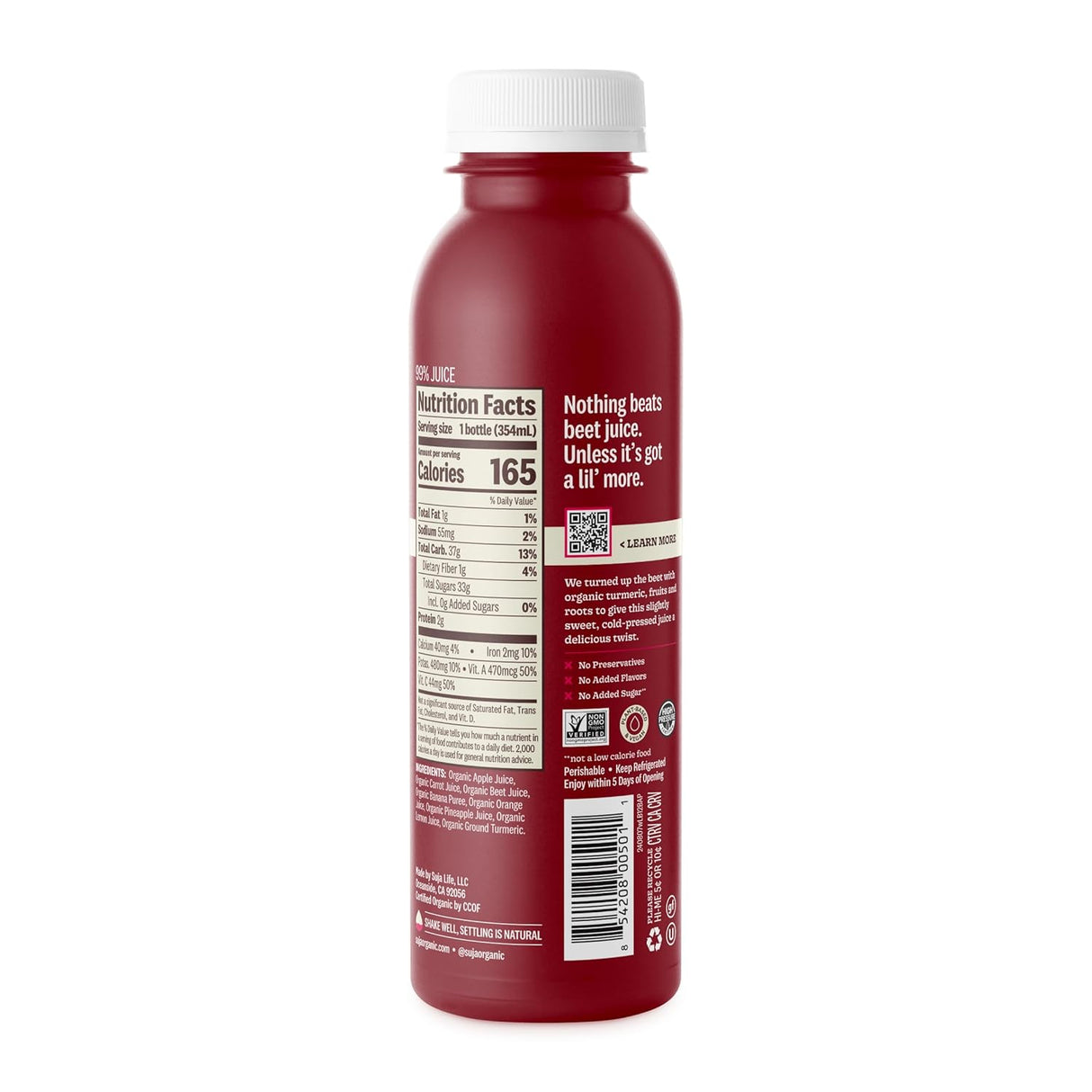 Suja Organic Cold-Pressed Sweet Beets, Apple, Carrot, Beet, Banana, Orange, 12 Fl Oz Bottle