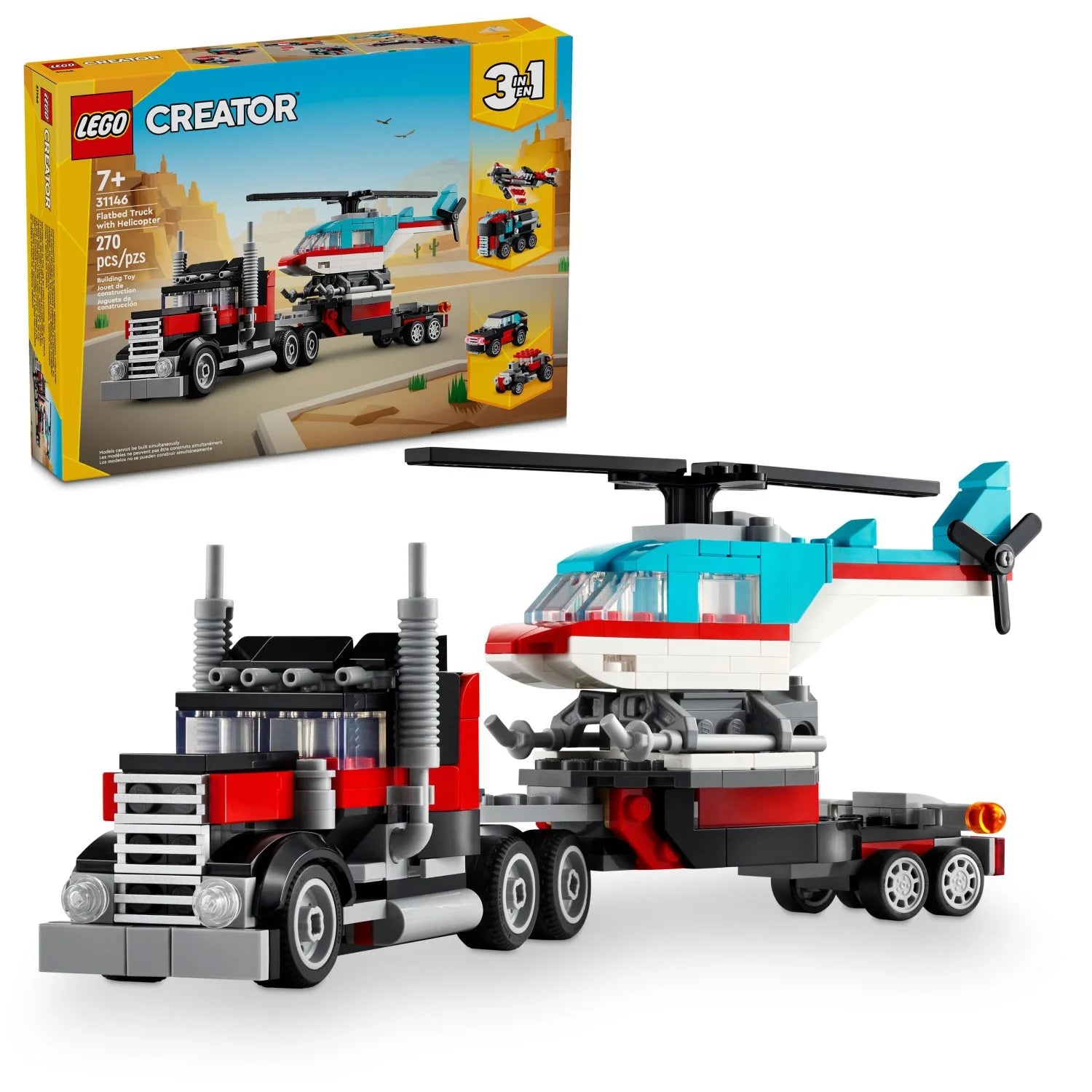 LEGO Creator 3 in 1 Flatbed Truck with Helicopter Toy