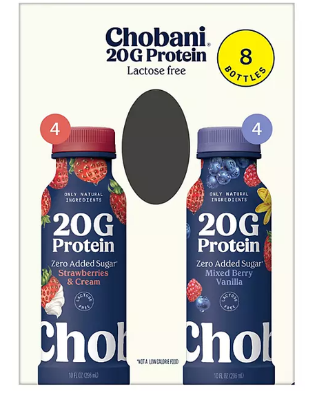 Chobani Complete Lowfat Greek Yogurt Drink, Variety Pack, 10 fl oz, 8 ct
