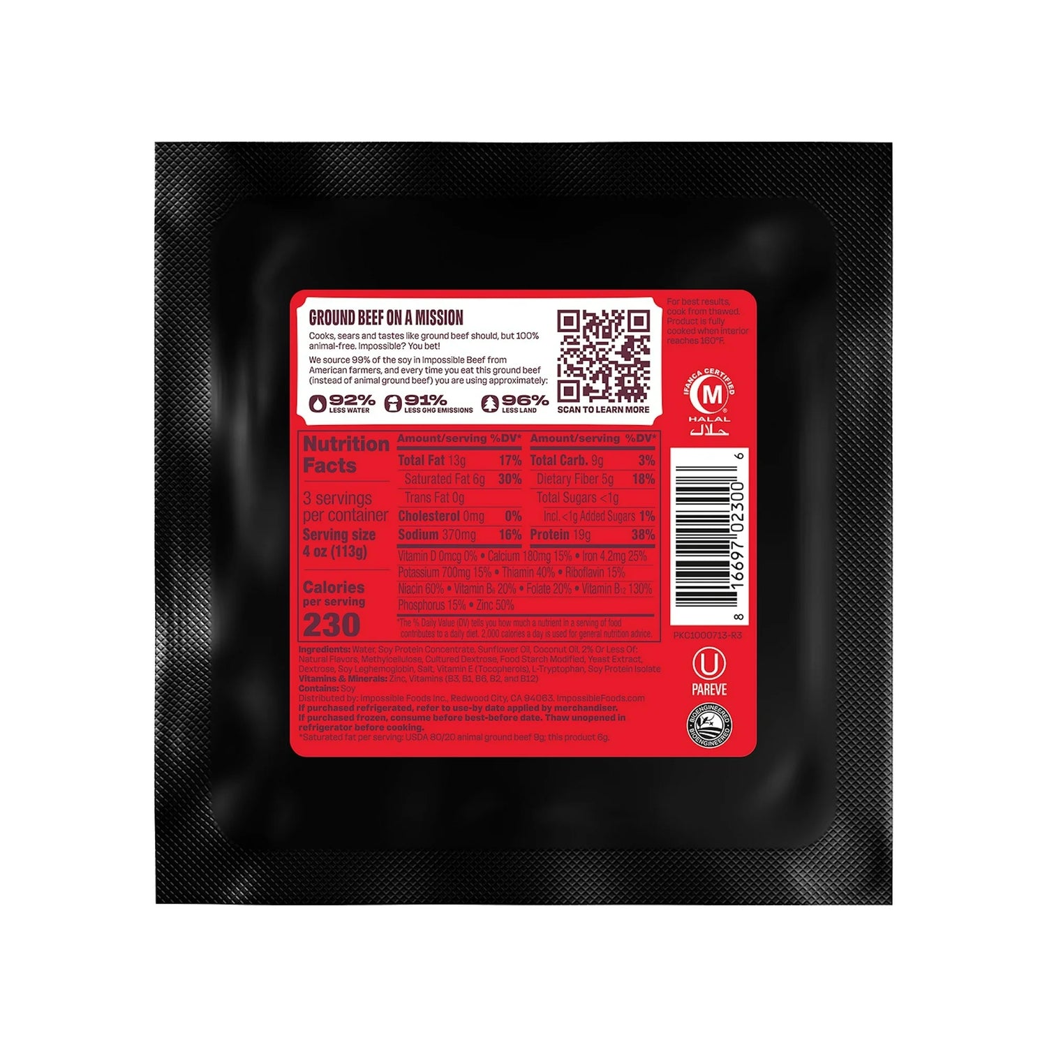 Impossible Foods Ground Beef Meat from Plants, 12 oz Brick (Frozen)