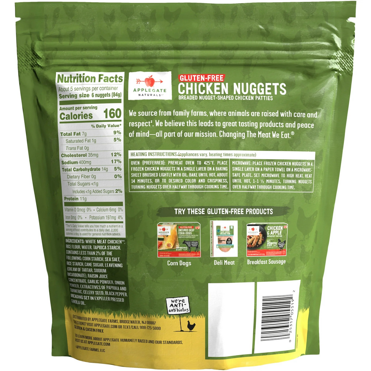 Applegate Natural Gluten Free Chicken Nuggets, 16oz, Resealable Bag