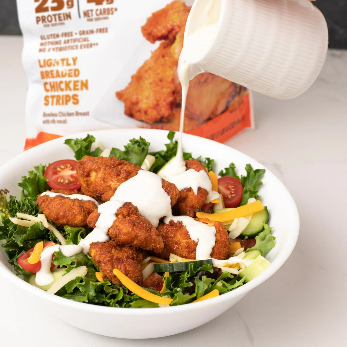 Realgood Foods Co. Lightly Breaded Chicken Breast Strips, Gluten-Free, 20 oz Regular Bag (Frozen)