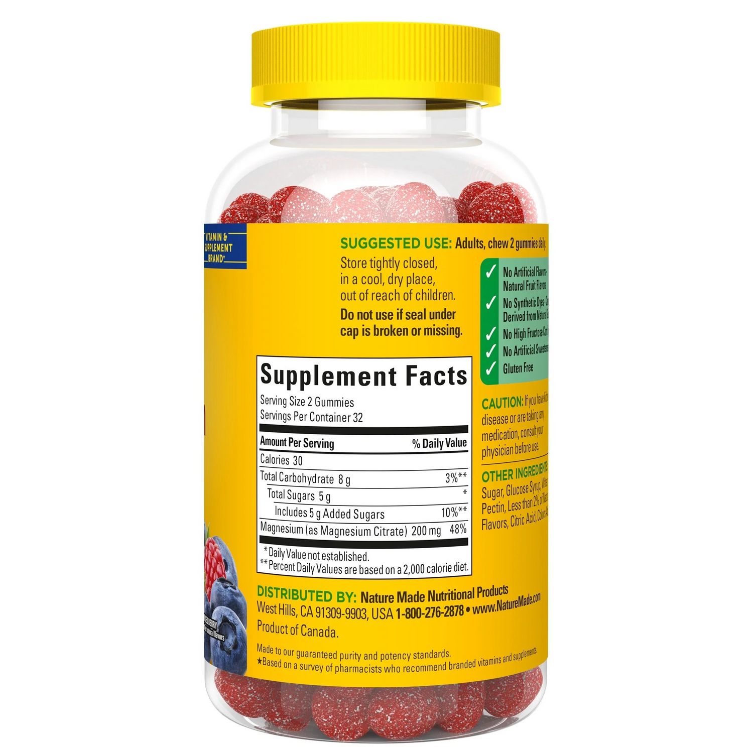 Nature Made High Absorption Magnesium Citrate 200 mg Per Serving Gummies, 64 Count