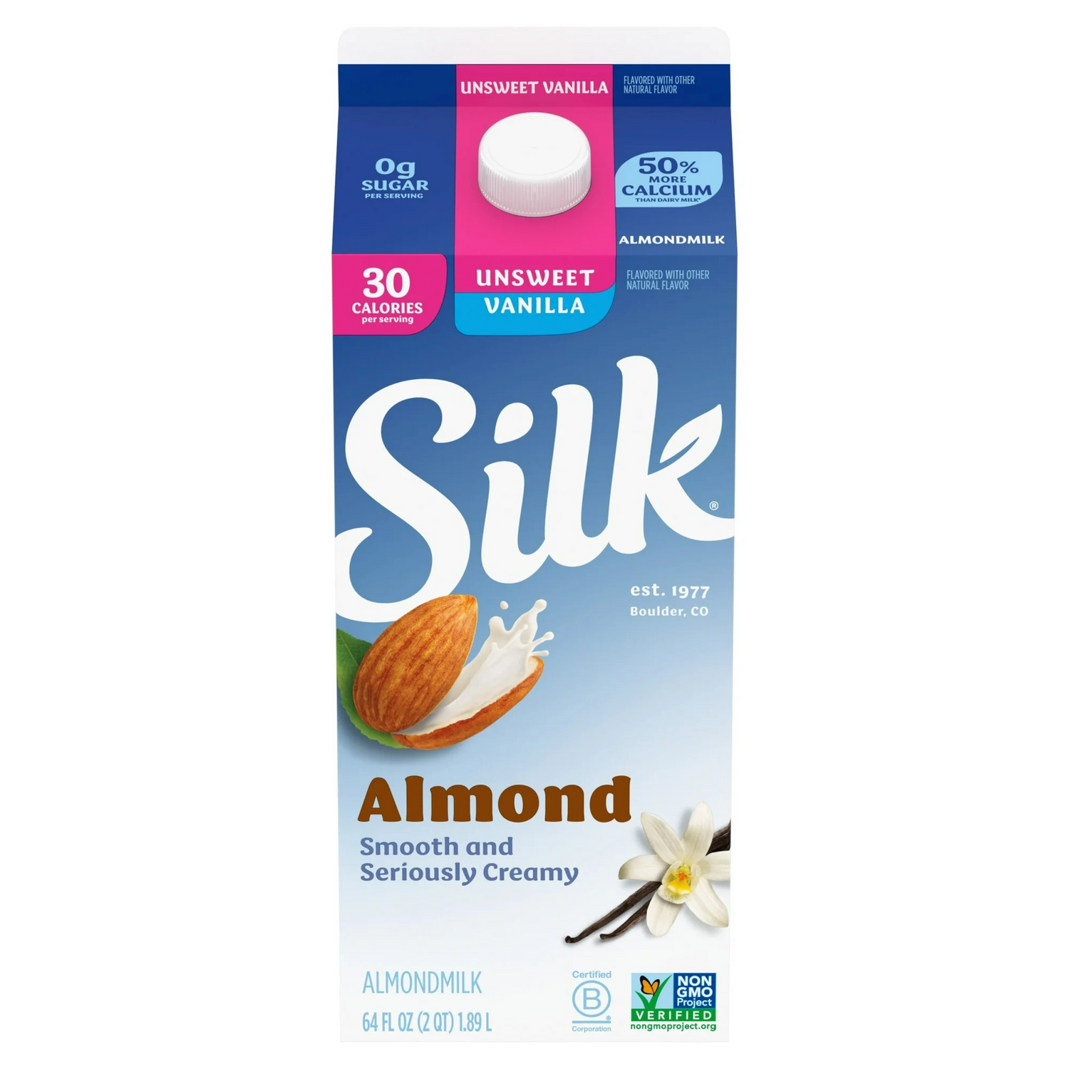 Silk Dairy Free, Gluten Free, Original Almond Milk, 64 fl oz Half Gallon
