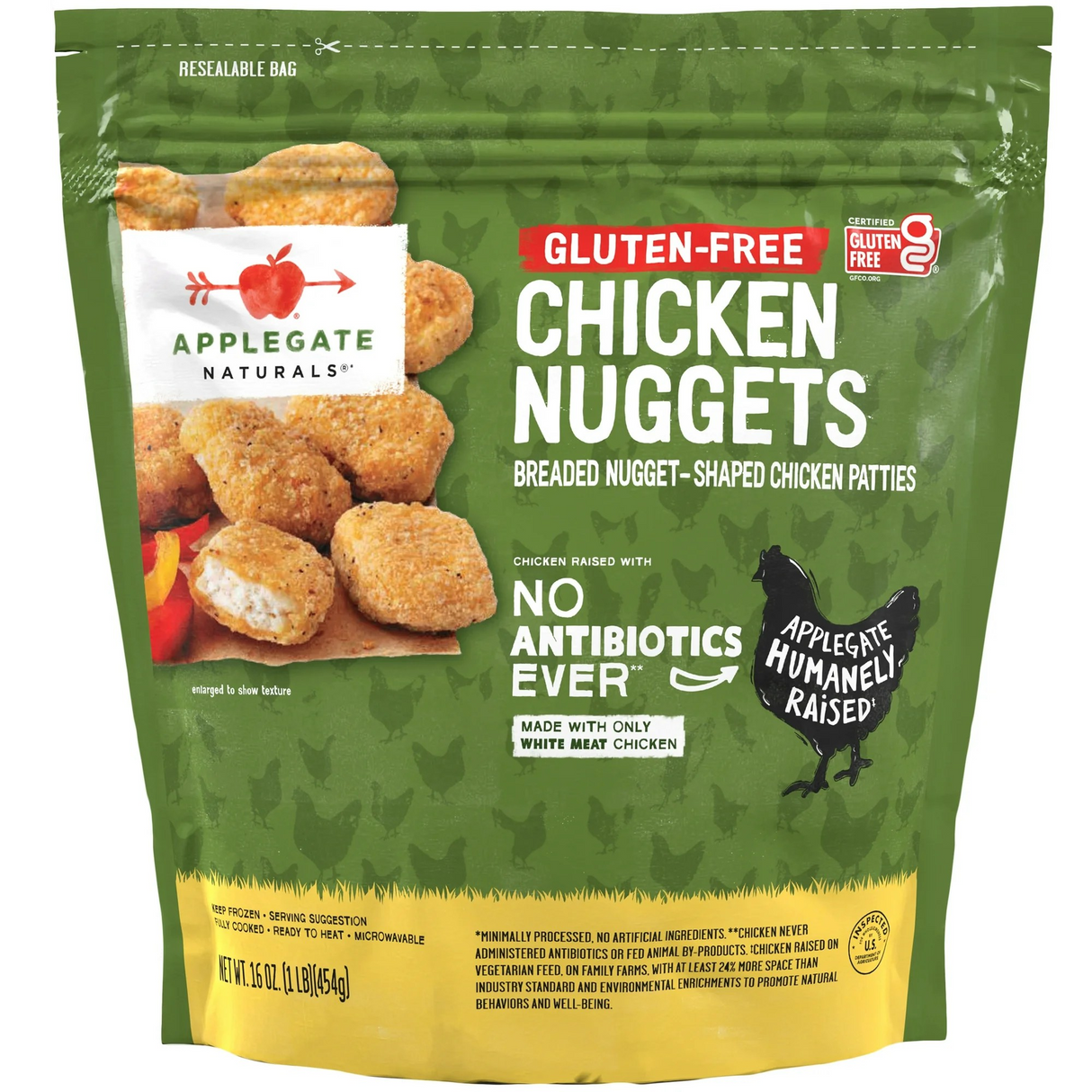Applegate Natural Gluten Free Chicken Nuggets, 16oz, Resealable Bag