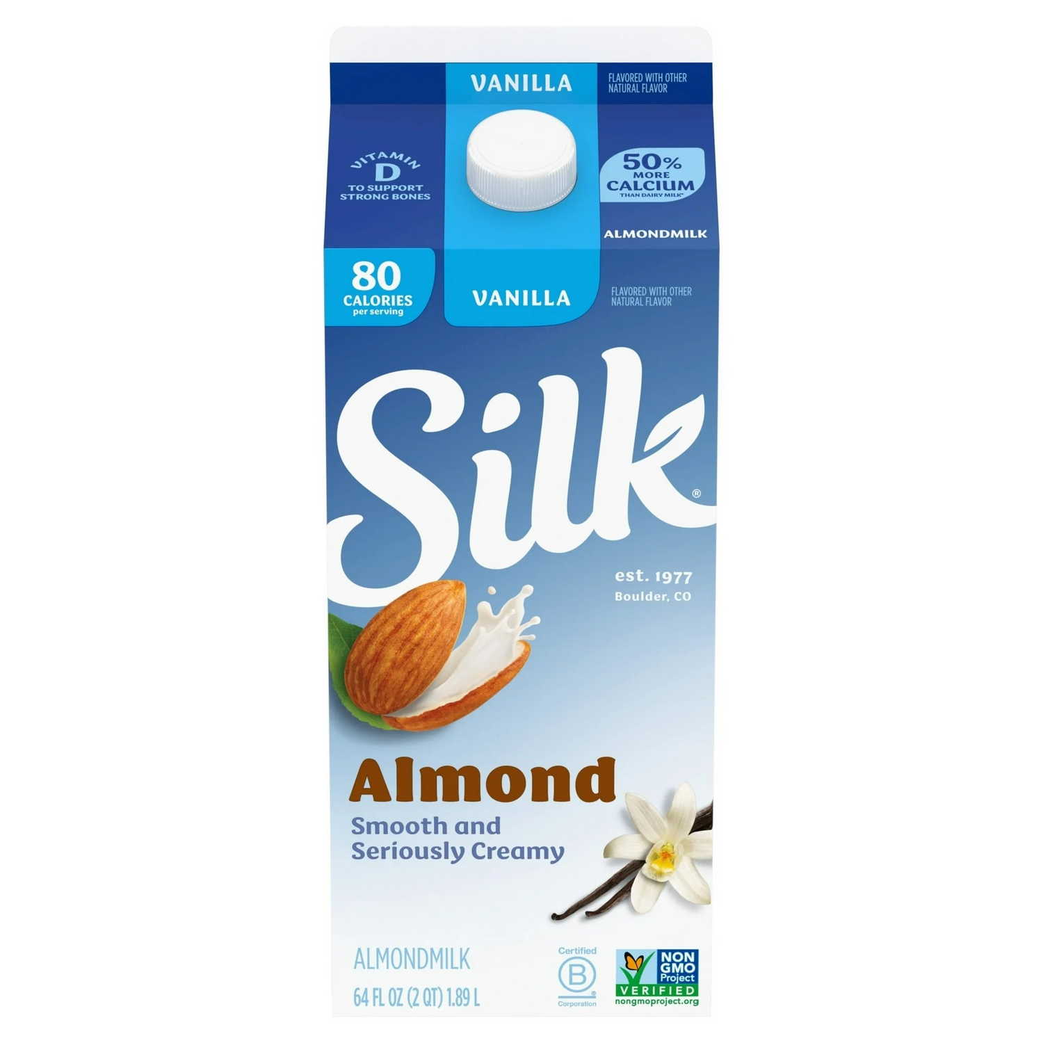 Silk Dairy Free, Gluten Free, Original Almond Milk, 64 fl oz Half Gallon