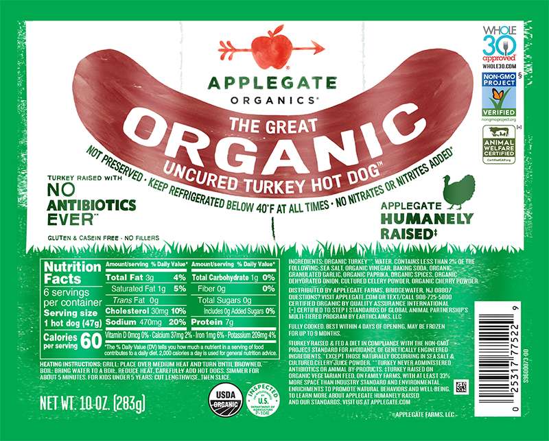 Applegate Great Organic Turkey Hot Dog Uncured, 10oz