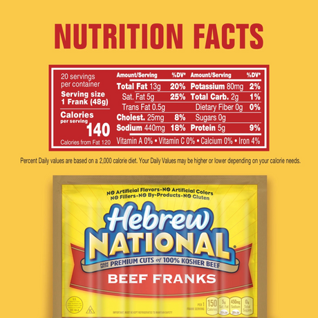 Hebrew National Beef Franks, 34.1 oz, 20 Count