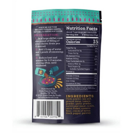 Siete Mild Taco Seasoning, Mixed Spice, 1.31 oz. Packet