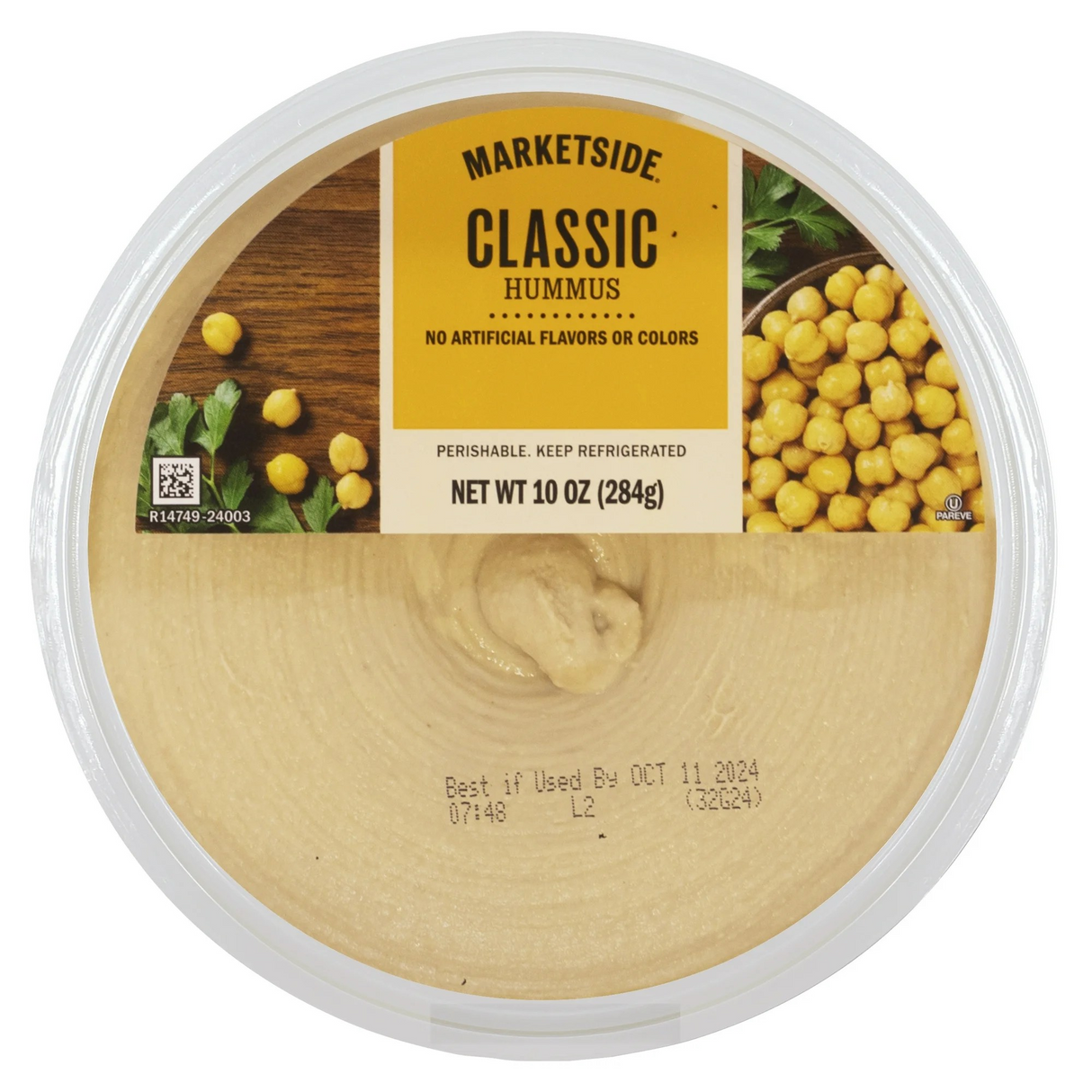 Marketside Gluten-Free Hummus 10 oz, Ready to Eat, Resealable Cup, 2 Tbsp. (28g) Servings