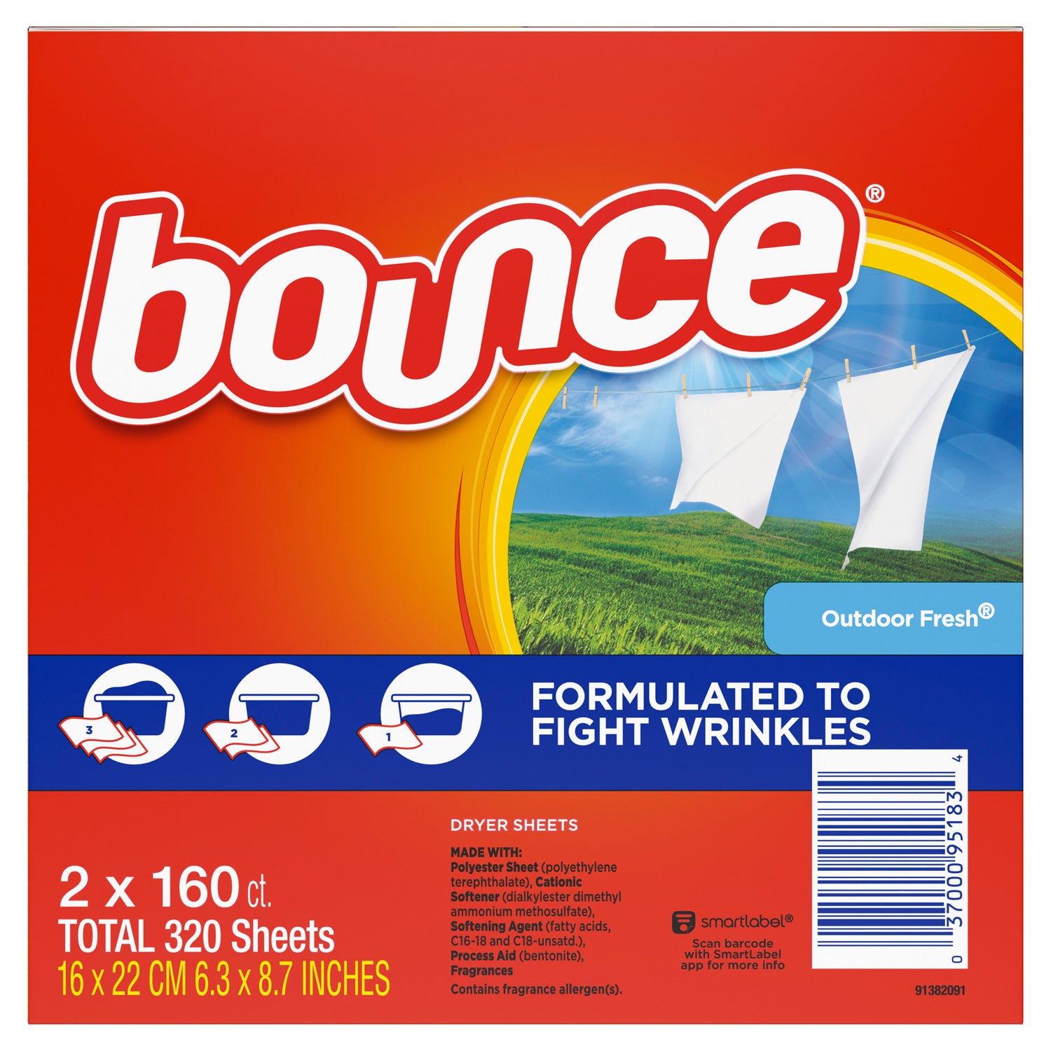Bounce Dryer Sheets, Outdoor Fresh, 160-count, 2-pack