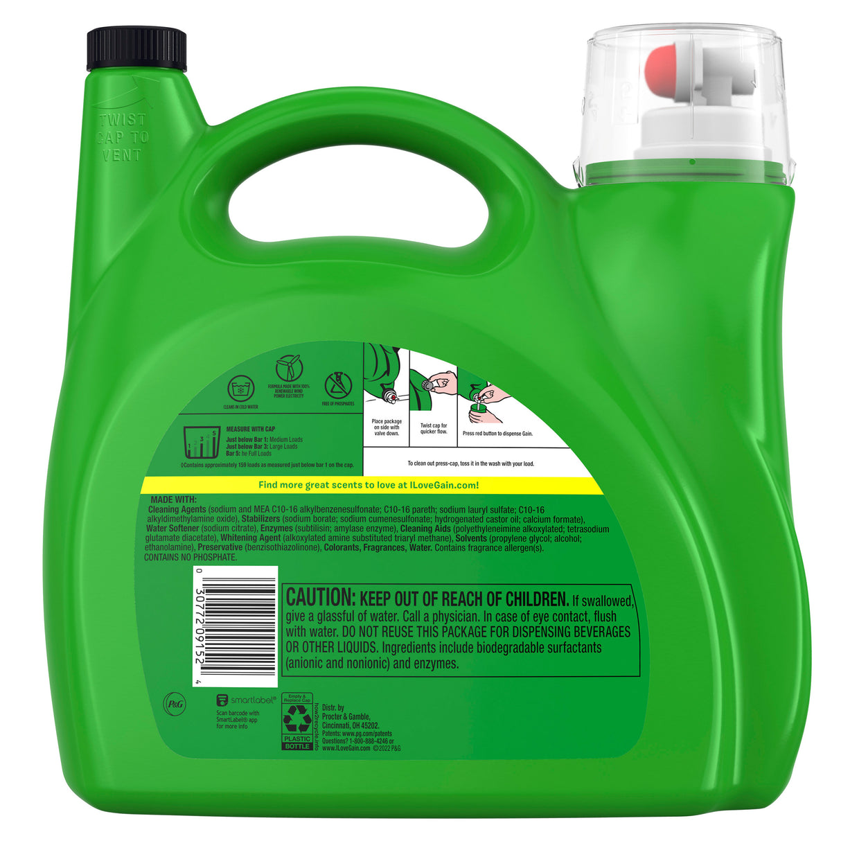 Gain Ultra Concentrated +AromaBoost HE Liquid Laundry Detergent, Original, 159 Loads
