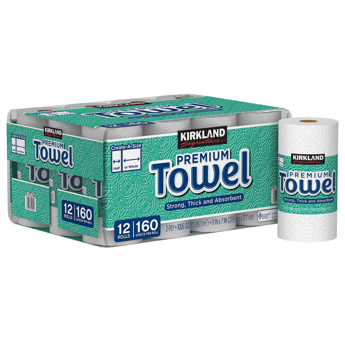 Kirkland Signature Paper Towels, 2-Ply, 160 Sheets, 12-count