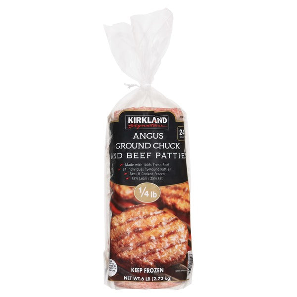 Kirkland Signature Angus Ground Chuck and Beef, 75% Lean, 1/3 lb Patties, 18 ct  6LB
