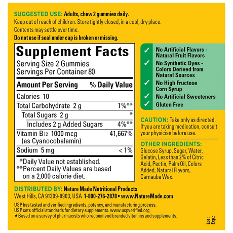 Nature Made Energy B12 1000 mcg per serving Gummies, Dietary Supplement, 160 Count