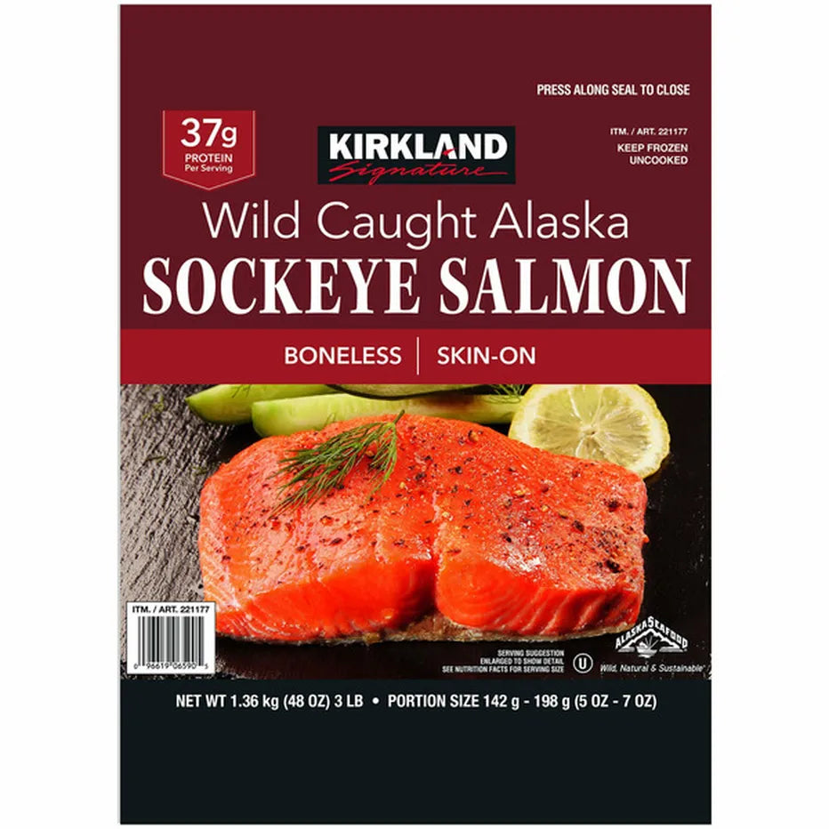 Kirkland Signature Wild Alaskan Sockeye Salmon, 5 oz - 7 oz Portion, 3 lbs