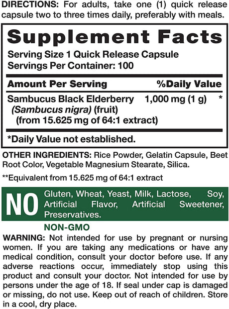 Nature's Truth Black Elderberry Capsules 1000mg