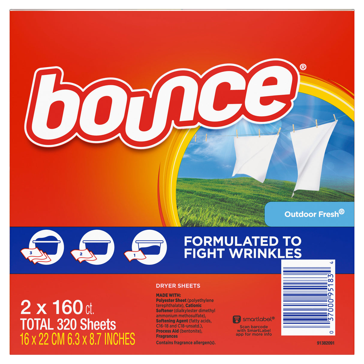 Bounce Dryer Sheets, Outdoor Fresh, 160-count, 2-pack